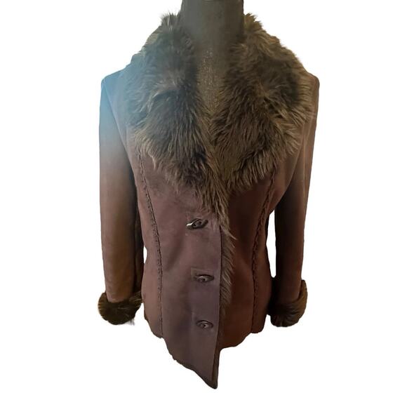 Dark Brown Faux Suede ESPRIT Coat Jacket Woman’s Sz Medium - Picture 7 of 7
